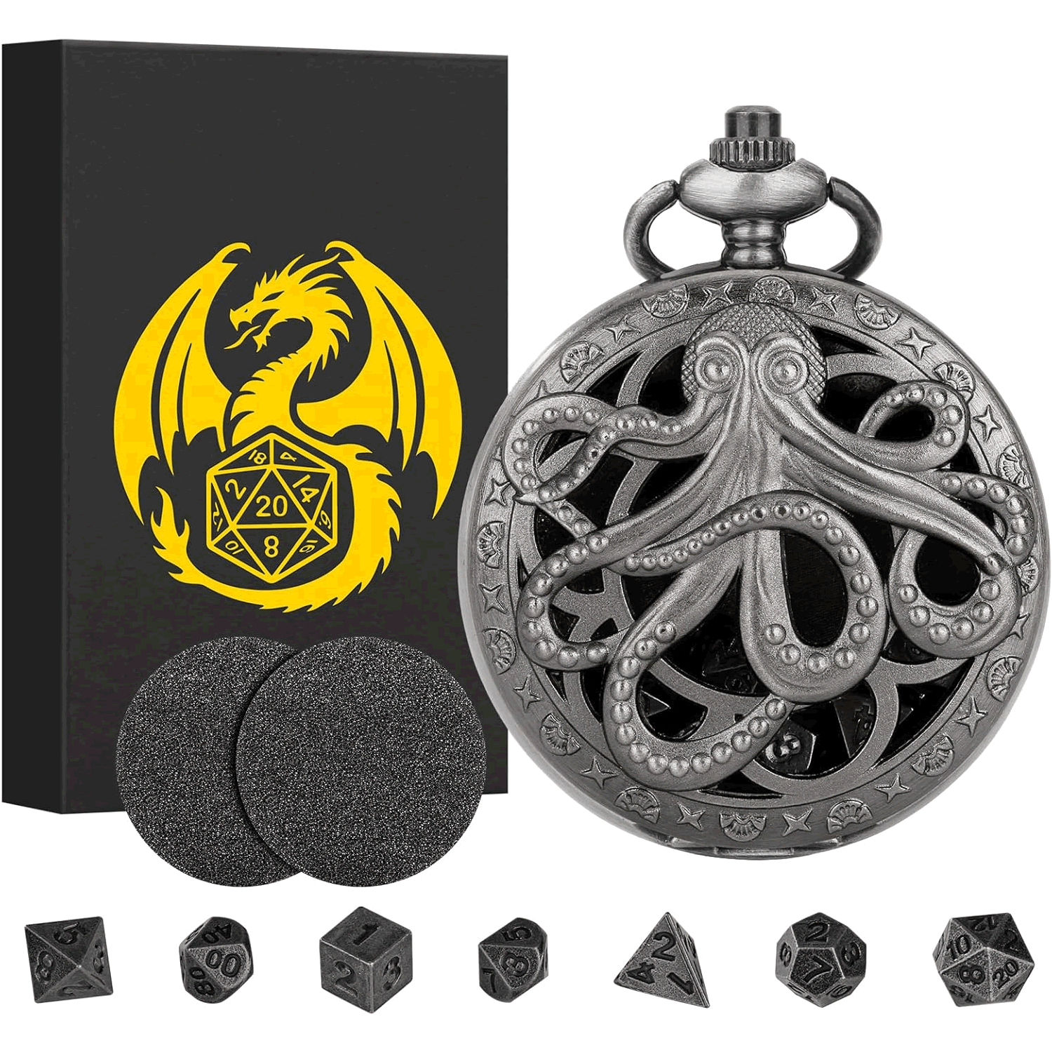 Steampunk Hollow Octopus Pocket Watch 7pcs Mini Metal Dice Enterprize Comics Etc